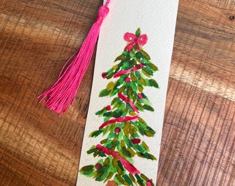 Original hand painted watercolor bookmark | Christmas tree