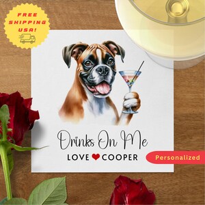 Custom Dog Cocktail Napkins, Personalized Pet Wedding Napkins, BOXER Napkin for Pet Lover Wedding | Engagement Party | Wedding Shower Décor