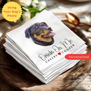 Custom Pet Cocktail Napkin | Personalized Wedding, Shower, Engagement Party Napkin | Pet Lover Wedding Décor | Use Your ROTTWEILER’s Photo