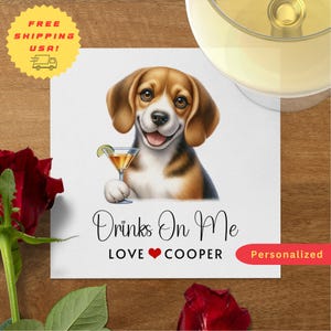 Custom Dog Cocktail Napkins, Personalized Pet Wedding Napkins, BEAGLE Napkin for Pet Lover Wedding | Engagement Party | Wedding Shower Décor