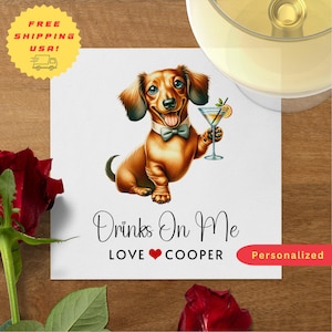 Custom Dog Cocktail Napkins, Personalized Pet Wedding Napkins, DACHSHUND Napkin Pet Lover Wedding | Engagement Party | Wedding Shower Décor