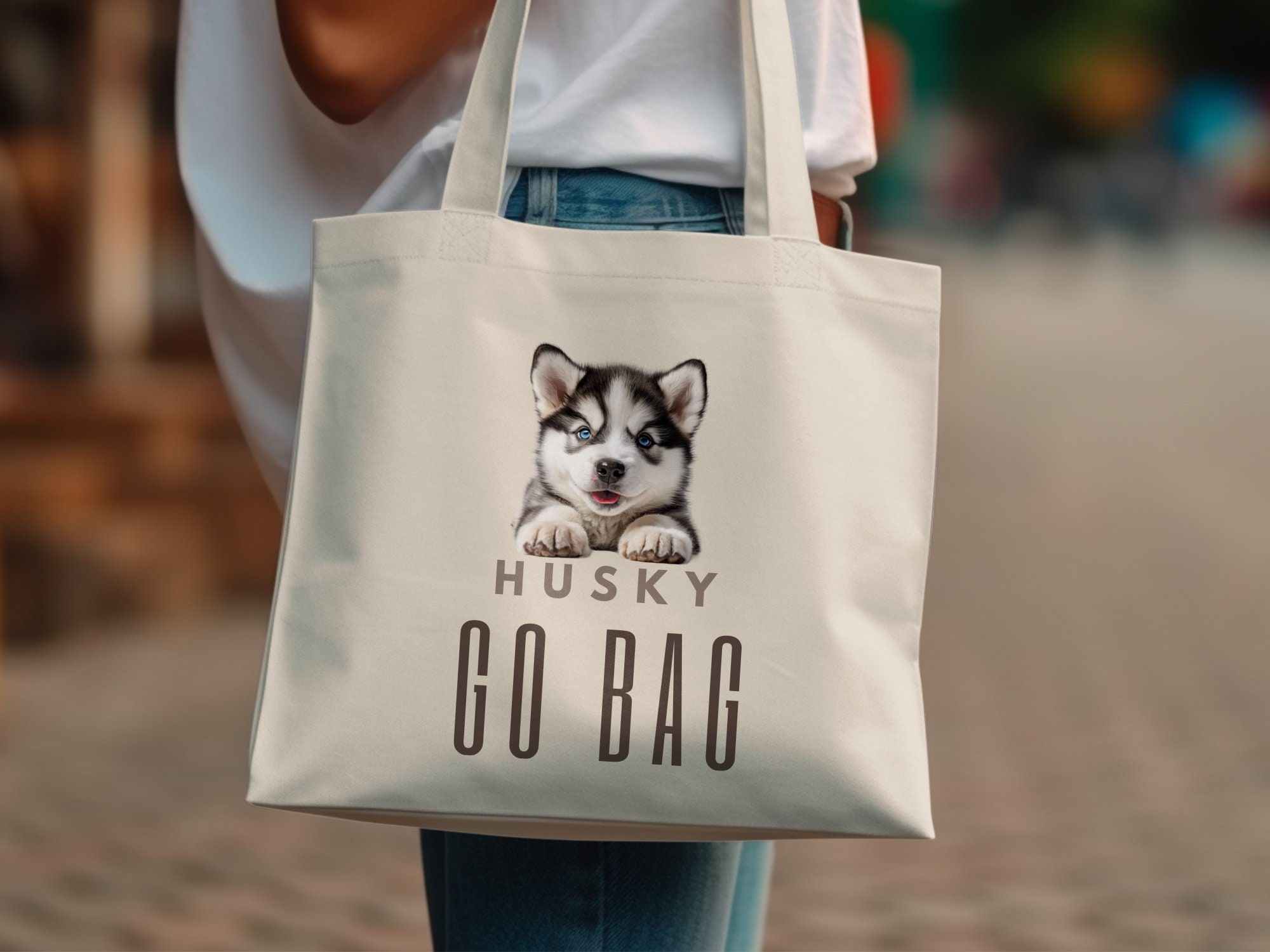 "Just A Girl Who Loves Huskies" Tote Bag - 16x16 Inch Dog Lover Canvas Bag