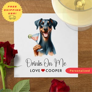 Custom Dog Cocktail Napkins, Personalized Pet Wedding Napkins, DOBERMAN Napkin Pet Lover Wedding | Engagement Party | Wedding Shower Décor