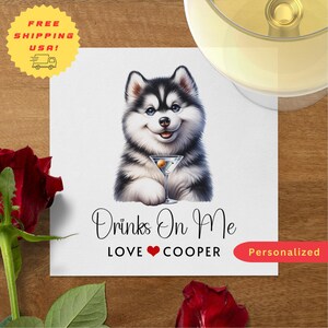 Custom Dog Cocktail Napkins, Personalized Pet Wedding Napkins, HUSKY Napkin Pet Lover Wedding | Engagement Party | Wedding Shower Décor
