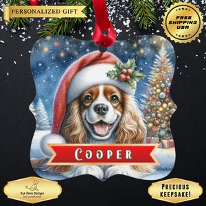 Custom Christmas Ornament, Personalized Dog Lovers Gift, Cute Santa Paws SPANIEL Dog Mom Gift for a Perfect Christmas Keepsake!