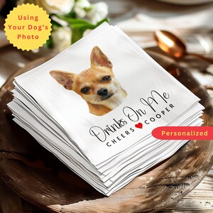 Custom Pet Cocktail Napkins | Personalized Wedding, Shower, Engagement Party Napkins for Pet Lover Wedding Décor | Your CHIHUAHUA’s Photo