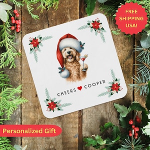 Custom Coaster Personalized Dog Name Dog Lover Gift, Fun Party Coaster, Custom Christmas Gift for GOLDENDOODLE Dog Mom Christmas Décor!