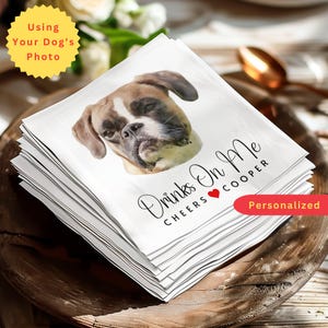 Custom Pet Cocktail Napkins | Personalized Wedding, Shower, Engagement Party Napkins for Pet Lover Wedding Décor | Using Your BOXER’s Photo