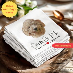 Custom Pet Cocktail Napkins | Personalized Wedding, Shower, Engagement Party Napkins for Pet Lover Wedding Décor | Using Your POODLE’s Photo