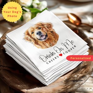 Custom Pet Cocktail Napkin | Personalized Wedding, Shower, Engagement Party Napkin | Pet Lover Wedding Décor | Your GOLDEN RETRIEVER’s Photo