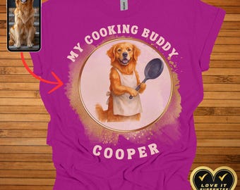 Custom Comfort Colors® Vintage Shirt | Funny Cooking Shirt AI Pet Photo Art of Your Dog + Personalized Pet Name | Camping Dog Lovers Gift!