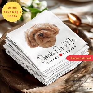 Custom Pet Cocktail Napkins | Personalized Wedding, Shower, Engagement Party Napkins for Pet Lover Wedding Décor | Use Your SHIH TZU’s Photo