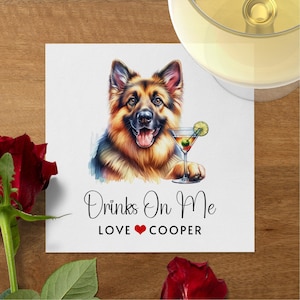 Custom Dog Cocktail Napkins, Personalized Pet Wedding Napkins, GERMAN SHEPHERD Napkin Pet Lover Wedding | Engagement & Wedding Shower Décor