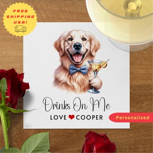 Custom Dog Cocktail Napkins, Personalized Pet Wedding Napkins, GOLDEN RETRIEVER Napkin Pet Lover Wedding | Engagement & Wedding Shower Décor