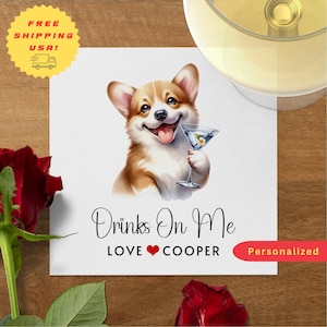 Custom Dog Cocktail Napkins, Personalized Pet Wedding Napkins, CORGI Napkin Pet Lover Wedding | Engagement Party | Wedding Shower Décor