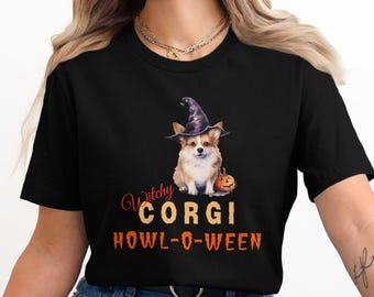 Witchy Halloween T-Shirt, Cute Halloween Dog Lover Tee, Funny Howl-O-Ween Costume Shirt, CORGI Dog Lovers Gift , Funny Fall T-Shirt.