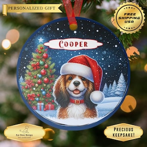 SPANIEL Custom Christmas Ornament, Personalized Dog Lovers Gift, Cute Santa Paws Dog Mom Gift for a Perfect Christmas Keepsake!