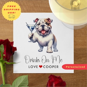 Custom Dog Cocktail Napkins, Personalized Pet Wedding Napkins, BULLDOG Napkin Pet Lover Wedding | Engagement Party | Wedding Shower Décor