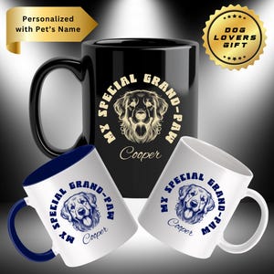 Custom Mug for Dog Grandpas with Personalized Dog Name | Perfect Pet Lover Gift for Grandpa | My Special Grand-Paw Design and 50 Dog Breeds!