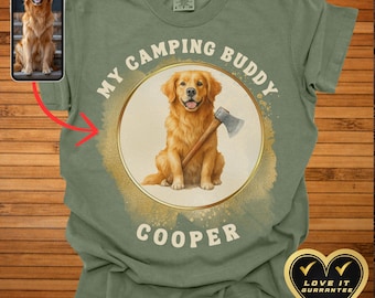Custom Comfort Colors® Vintage Shirt | AI Camping Shirt Pet Photo Art of Your Dog + Personalized Pet Name | Perfect Camping Dog Lovers Gift!