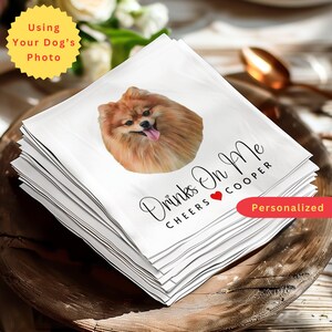 Custom Pet Cocktail Napkin | Personalized Wedding, Shower, Engagement Party Napkin | Pet Lover Wedding Décor | Use Your POMERANIAN’s Photo