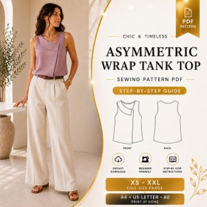 Asymmetric Wrap Tank Top Sewing Pattern, Minimalist Summer Top (PDF Download)