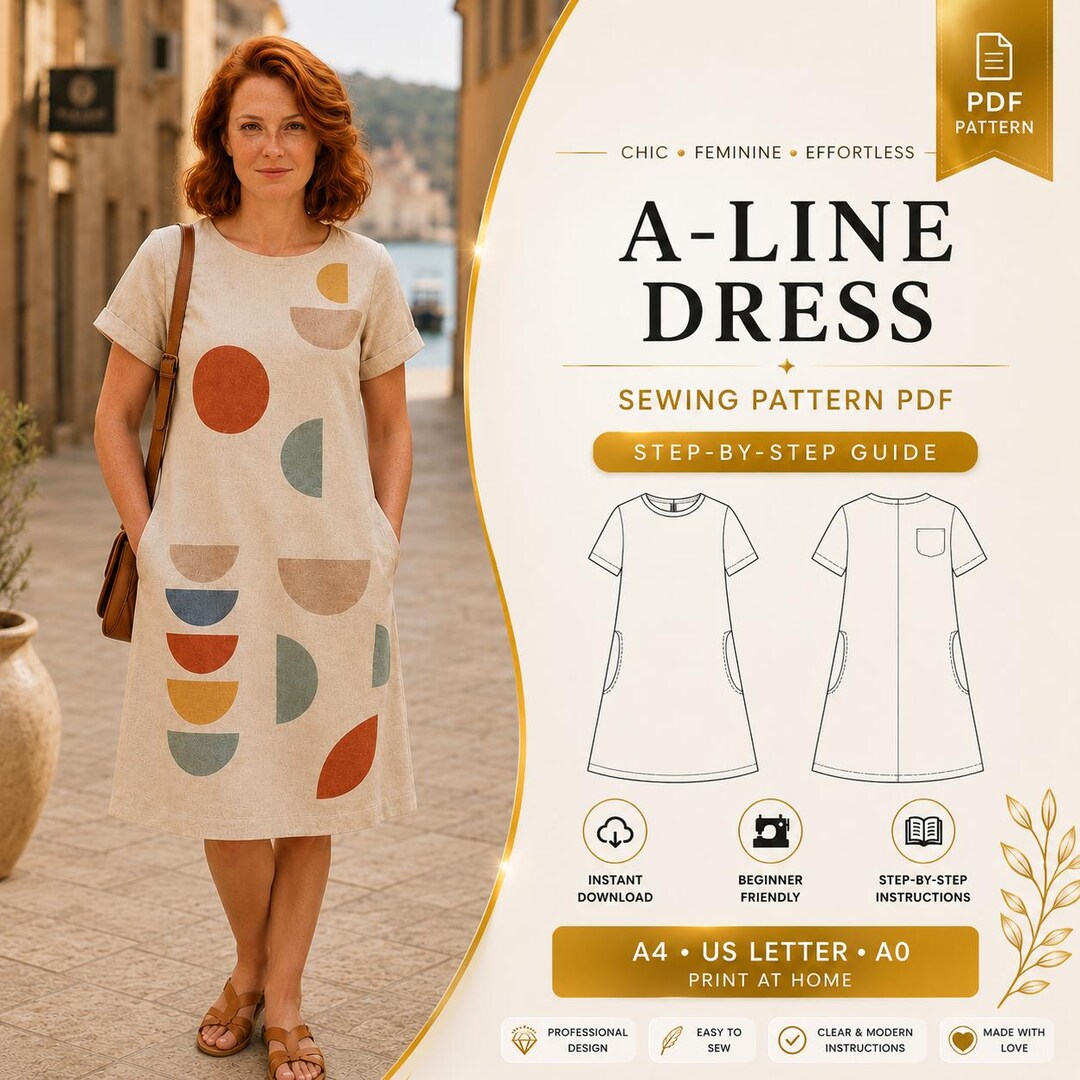 A-line Dress Sewing Pattern PDF | Women's Loose Dress Pattern | Short ...