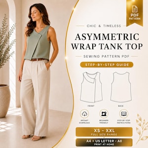 Asymmetric Wrap Tank Top Sewing Pattern, Beginner Friendly Drape Top (PDF Download)