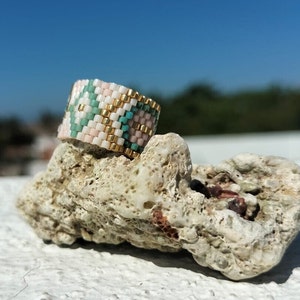 DIAMOND, Miyuki ring, Peyote ring, Miyuki jewelry, Beaded ring, Handmade women&#39;s ring, gift for her, Woven ring