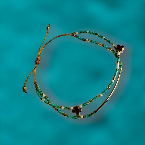 METAL BEAD BRACELET THIN TEAL METAL BEAD BRACELET THIN TEAL