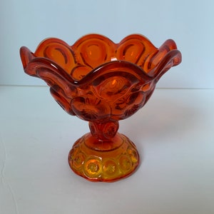 Vintage LE Smith Amberina Moon and Stars Ruffled Edge Compote Candy Dish Mcm Red