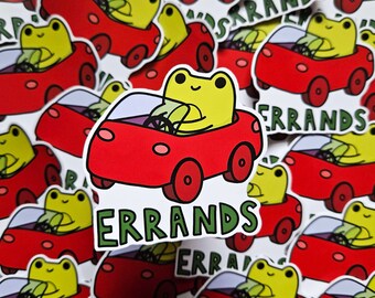 Errands | Cut Sticker | Planner, Laptop, Waterbottle | Frog Sticker | Frog in Car | Errand Driving Sticker
