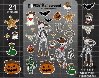Howdy Halloween Sticker Sheet | Cute Stickers - Kawaii Stickers - Planner Stickers | Stationery | Planner Stickers | Western Halloween