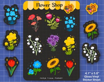 Flower Shop Sticker Sheet | Cute Stickers - Kawaii Stickers - Planner Stickers | Stationery | Planner Stickers | Flowers | Black Stickers