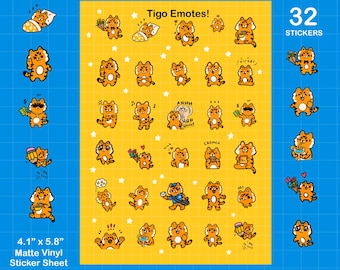 Tigo Emotes Sticker Sheet | Cute Stickers - Kawaii Stickers - Planner Stickers | Stationery | Planner Stickers | Emoji | Tiger | Expressions