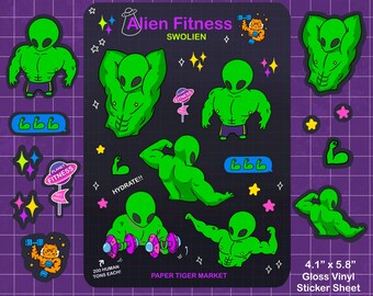 Swolien Sticker Sheet | Cute Stickers - Kawaii Stickers - Planner Stickers | Stationery | Planner Stickers | Alien | Work Out