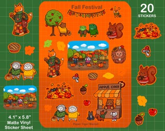 Fall Festival Sticker Sheet | Cute Stickers - Kawaii Stickers - Planner Stickers | Stationery | Fall | Leaves | Orange