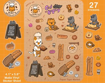 Cat Bakery Sticker Sheet | Cute Stickers - Kawaii Stickers - Planner Stickers | Stationery | Cats | Baking | Kitten