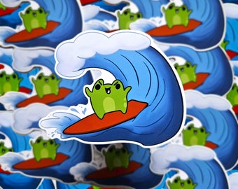 Surf Froggo | Cute Sticker | Planner, Laptop, Waterbottle | Surfing | Frog | Frog Sticker | Cute frog