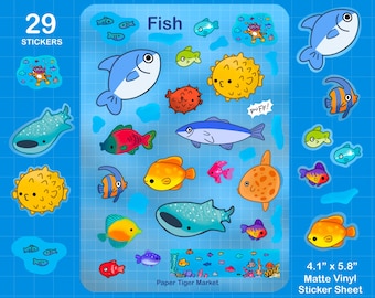 Stickervel vis | Schattige stickers - Kawaiistickers - Plannerstickers | Briefpapier | Vis:
