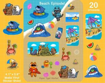 Beach Episode Sticker Sheet | Cute Stickers - Kawaii Stickers - Planner Stickers | Stationery | Beach | Surfing |