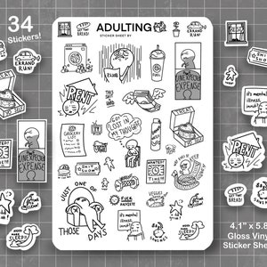 ADULTING ステッカーシート | かわいいステッカー - カワイイステッカー - プランナーステッカー | 文房具 | プランナーステッカー | カレンダーステッカー