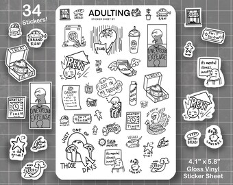 ADULTING Sticker Sheet | Cute Stickers - Kawaii Stickers - Planner Stickers | Stationery | Planner Stickers | Calendar Sticker