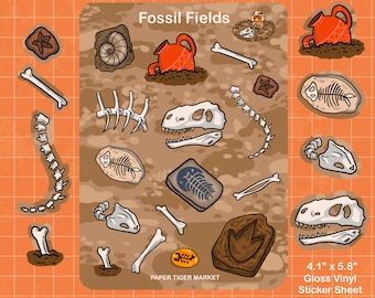 Fossil Fields Sticker Sheet | Cute Stickers - Kawaii Stickers - Planner Stickers | Stationery | Planner Stickers | Dinosaur | T-Rex | Fossil