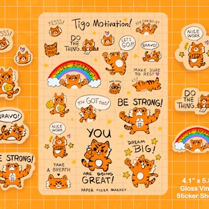 Foglio adesivi motivazione Tigo / Adesivi carini - Adesivi Kawaii - Adesivi Planner / Cancelleria / Adesivi Planner / Tigri