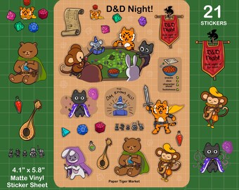 D&D Night!! Sticker Sheet | Cute Stickers - Kawaii Stickers - Planner Stickers | Stationery | DnD | Board Game Night |