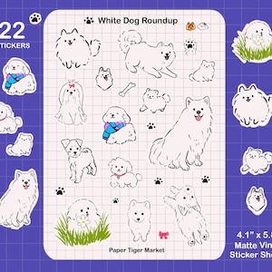 Weißer Hund Stickerbogen | Niedliche Aufkleber - Kawaii Aufkleber - Planner Stickers | Schreibwaren | Hunde | Weißer Welpe