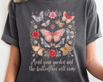 Garden Tee, Comfort Colors Boho floral with butterflies, Cottagecore  Shirt, Butterfly Nature Tee, Whimsicore T-Shirt