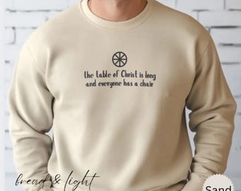Christ’s Table Sweatshirt, Unisex Religious Acceptance Crewneck, Christian Pullover Jumper, Ichthus Wheel Sweater, Faith Symbol Fleece