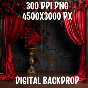 Digital backdrop, Beautiful room Background for photo editing, minimalistic red floral background, floral interior backdrop 300 DPI, PNG
